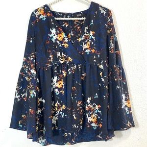 Ana Floral Peplum Top Long Sleeve Size Medium